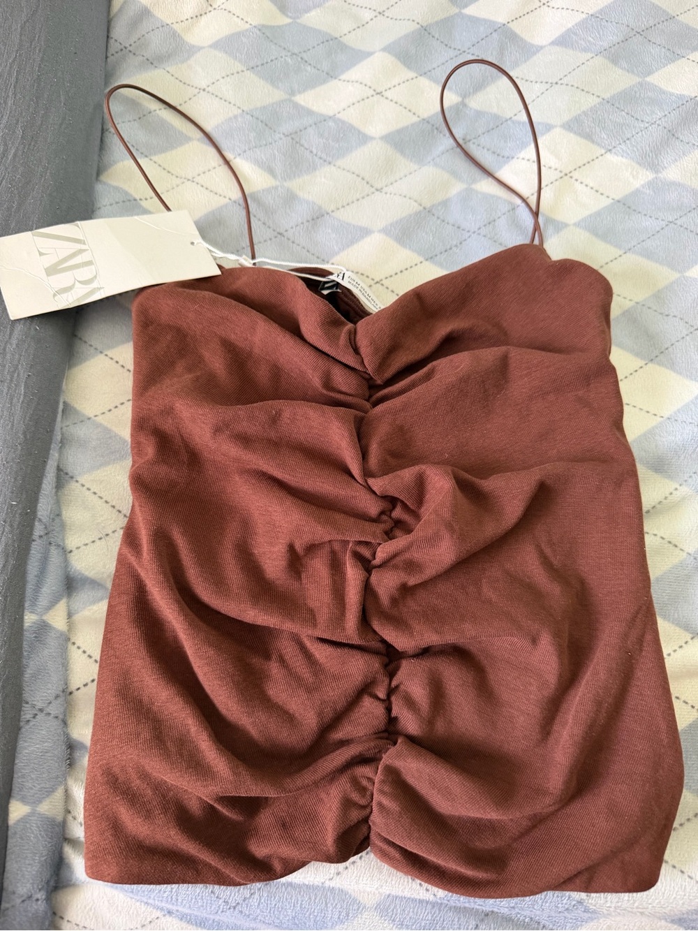 Zara Brown Ruched Cami Top